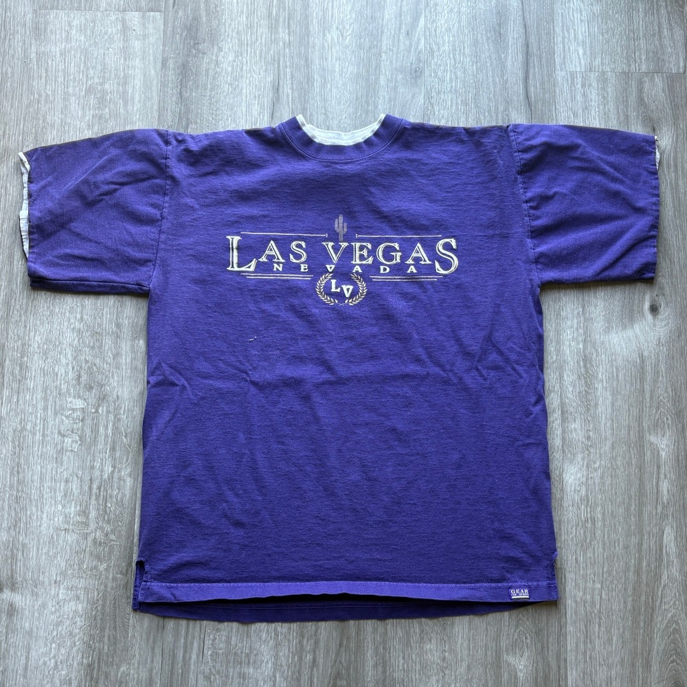 Vintage 90s Las Vegas Nevada Graphic T Shirt XL Purple Cotton Made USA